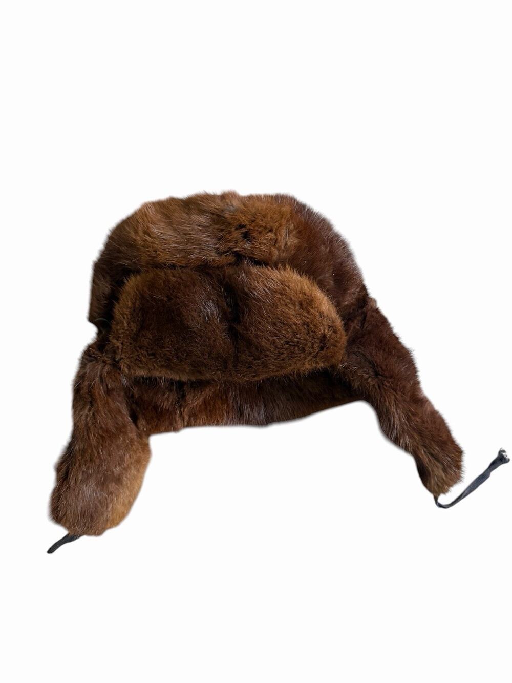 Vintage Genuine Fur Trapper Hat Brown Beaver Style Ear Flaps Winter Hunting
